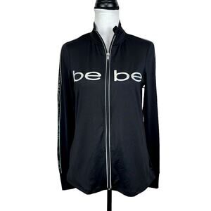 Bebe Sport NWT Black Stretch Iridescent Logo Zip Up Athleisure Track Jacket